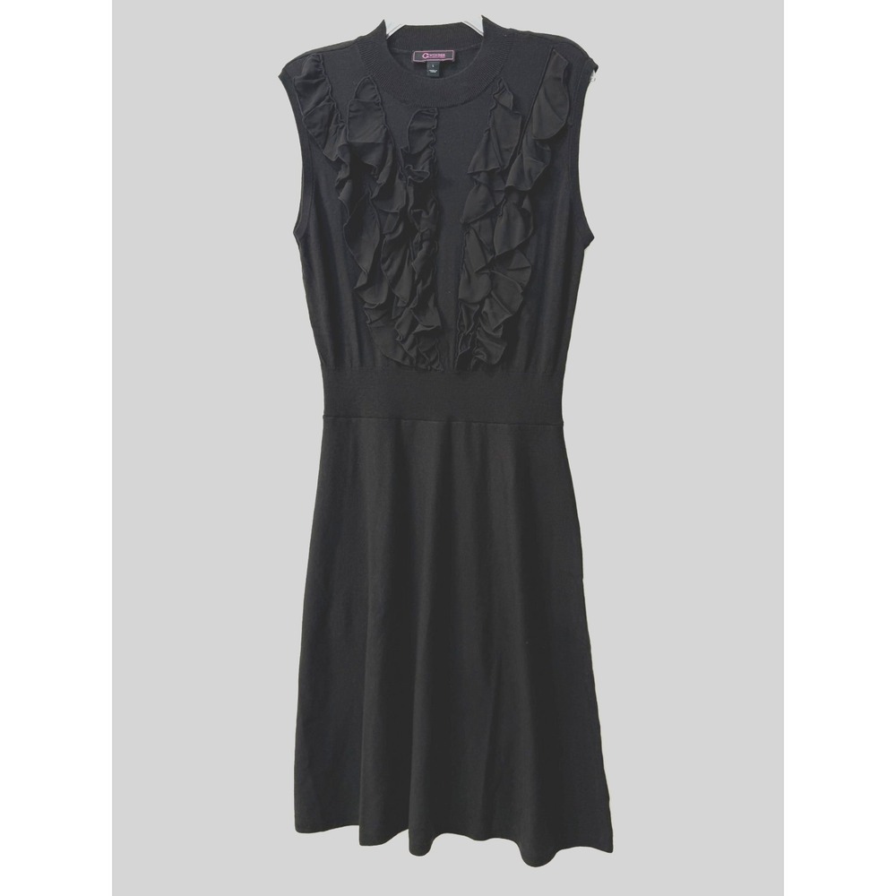 Christian Siriano C Wonder Black Knit Ruffle Sleeveless Dress Size Large‎